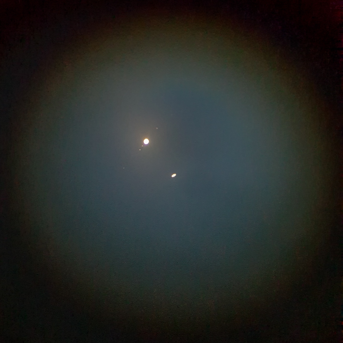 Große Konjunktion Jupiter Saturn am 21.12.2020 (Handybild am 100/1500mm Refraktor)